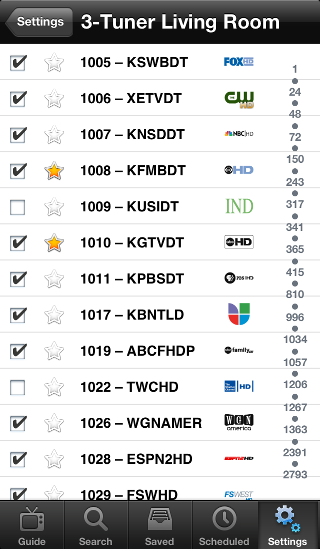 Channel settings view